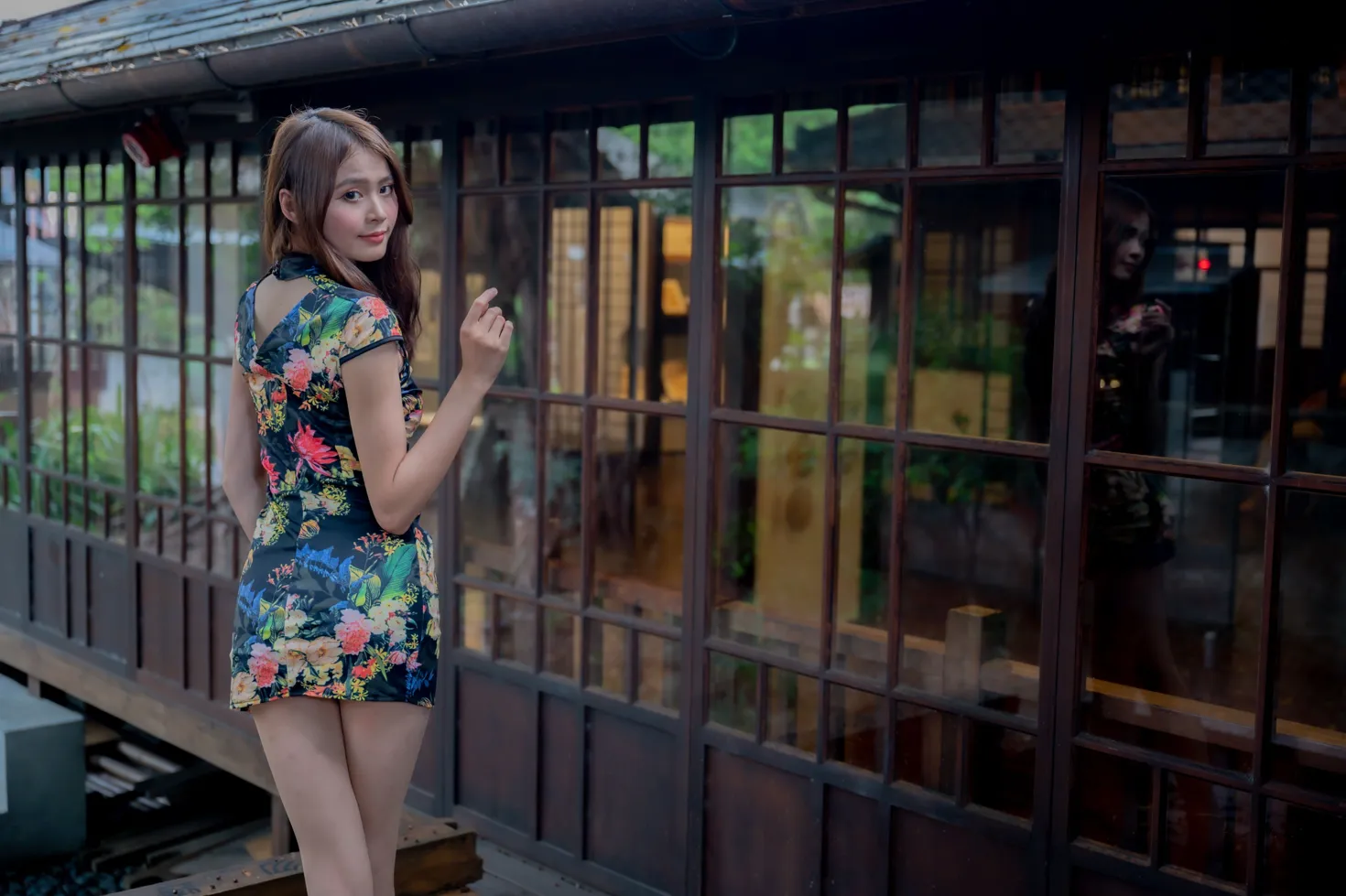 [Mzsock] NO.202 He Jiaxin black flower short cheongsam stockings high heels beautiful legs street photography#[97P]-9