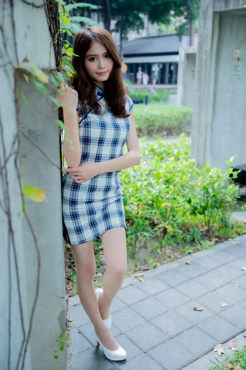 [Mzsock] NO.205 He Jiaxin plaid short cheongsam stockings high heels beautiful legs street photography#[84P]-7