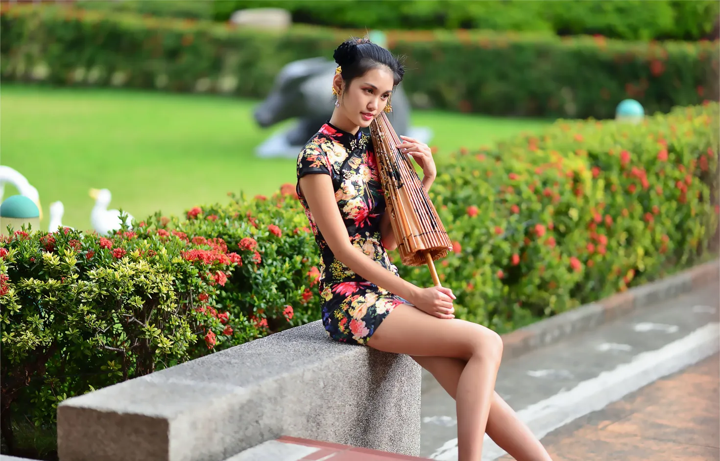 [Mzsock] NO.191 Chen Mengxin short cheongsam high heels beautiful legs street photography#[100P]-8